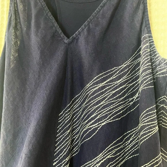 EILEEN FISHER MIDNIGHT HANDKERCHIEF 100% IRISH LINEN DRESS SZ SMALL LINED EUC - Picture 3 of 14